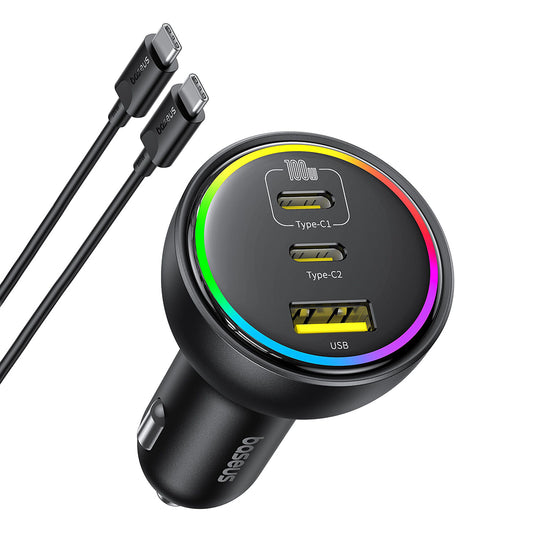 Baseus Car Charger with USB-C Cable, 152.5W, 5A, 1 x USB-A - 2 x USB-C, Black C00036101111-00