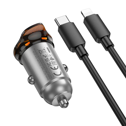 Car Charger with Lightning Cable HOCO NZ16, 30W, 3A, 1 x USB-C, Gray