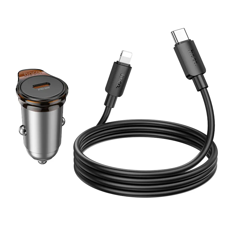 Car Charger with Lightning Cable HOCO NZ16, 30W, 3A, 1 x USB-C, Gray