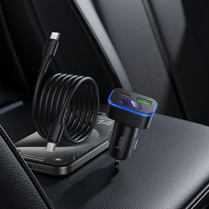 Car Charger with USB-C Cable HOCO Z63B Display, 48W, 3A, 1 x USB-A - 1 x USB-C, Black
