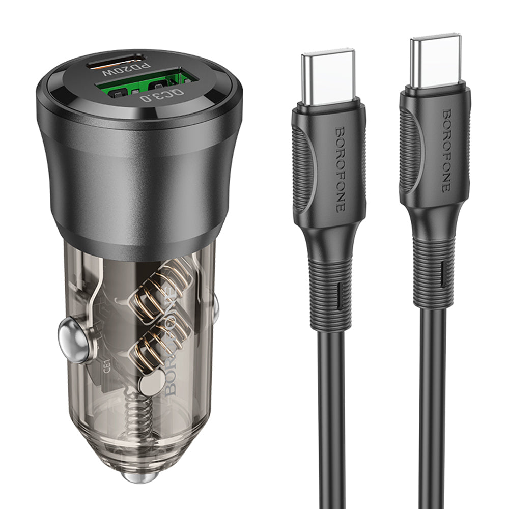 Car Charger with USB-C Cable Borofone BZ25 Journey, 38W, 3A, 1 x USB-A - 1 x USB-C, Black