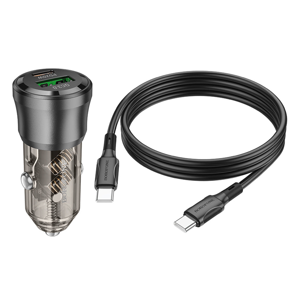 Car Charger with USB-C Cable Borofone BZ25 Journey, 38W, 3A, 1 x USB-A - 1 x USB-C, Black