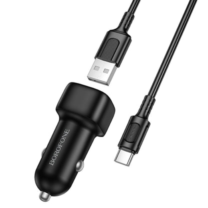 Car Charger with USB-C Cable Borofone BZ34 Cloud, 18W, 3A, 1 x USB-A, Black