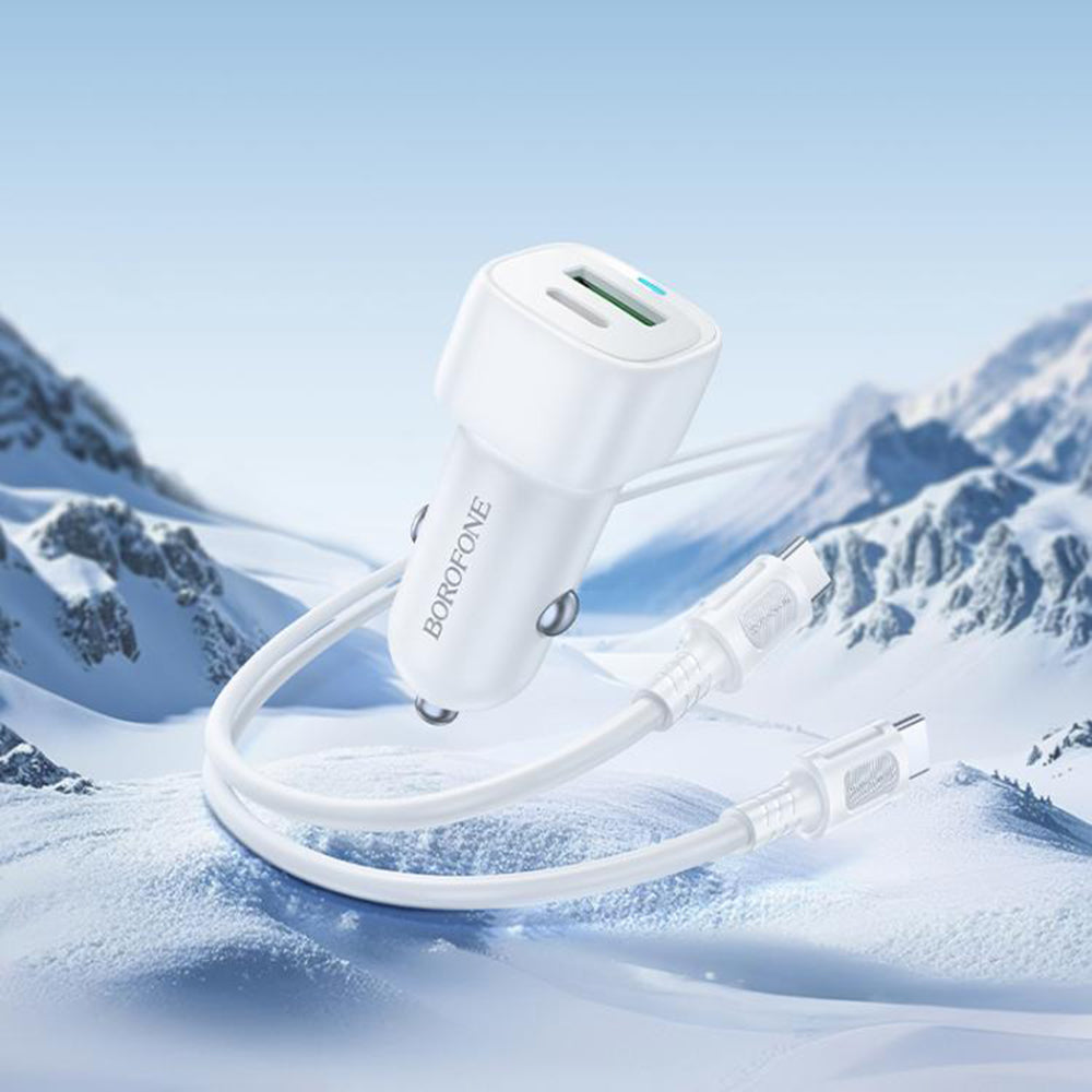 Car Charger with USB-C Cable Borofone BZ34B Cloud, 20W, 3A, 1 x USB-A - 1 x USB-C, White