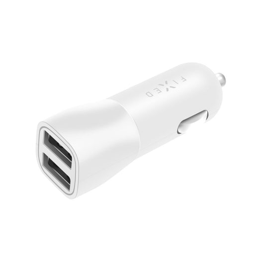 Fixed Auto Charger, 15.5W, 3A, 2 x USB-A, White