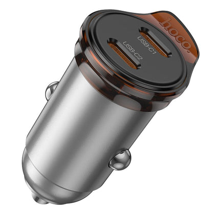 HOCO NZ16B Car Charger, 45W, 3A, 2 x USB-C, Gray
