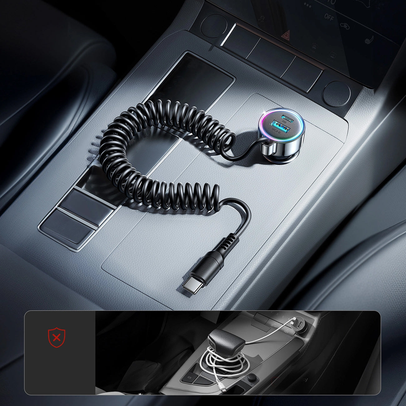 USB-C Joyroom JR-CL07 Car Charger, 72W, 3A, 1 x USB-A - 1 x USB-C, Black
