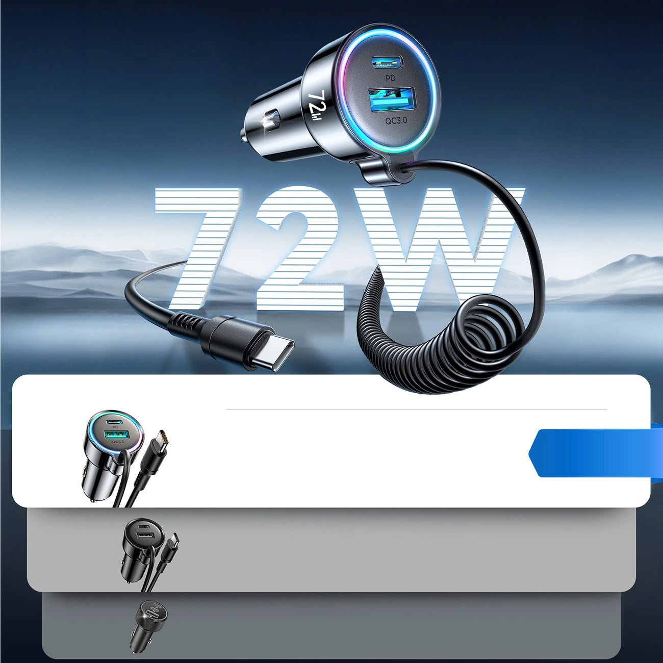 USB-C Joyroom JR-CL07 Car Charger, 72W, 3A, 1 x USB-A - 1 x USB-C, Black