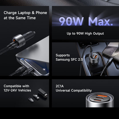 McDodo CC-3110 Gana Car Charger, 90W, 3A, 1 x USB-A - 2 x USB-C, Black