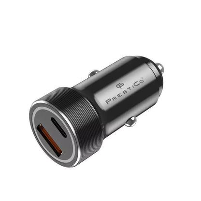 Prestico K2A Car Charger, 20W, 3A, 1 x USB-A - 1 x USB-C, Black