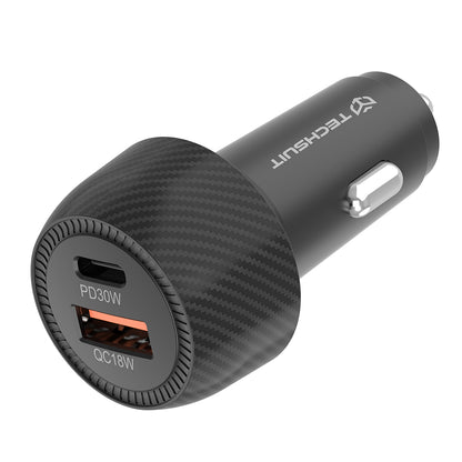 Techsuit C7 CarbonVolt Car Charger, 48W, 3A, 1 x USB-A - 1 x USB-C, Black