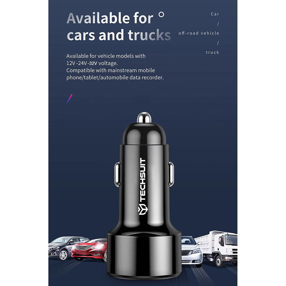 Techsuit TE-P31 Premium Car Charger, 48W, 3A, 1 x USB-A - 1 x USB-C, Black