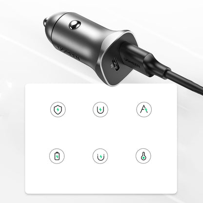 UGREEN CD130 Car Charger, 24W, 3A, 1 x USB-A - 1 x USB-C, Gray