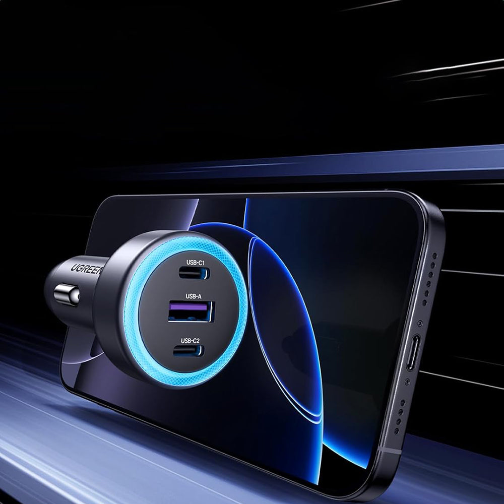 UGREEN EC307 Car Charger, 30W, 3A, 1 x USB-A - 2 x USB-C, Gray