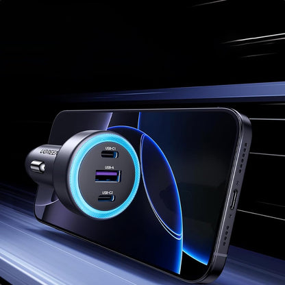 UGREEN EC307 Car Charger, 30W, 3A, 1 x USB-A - 2 x USB-C, Gray