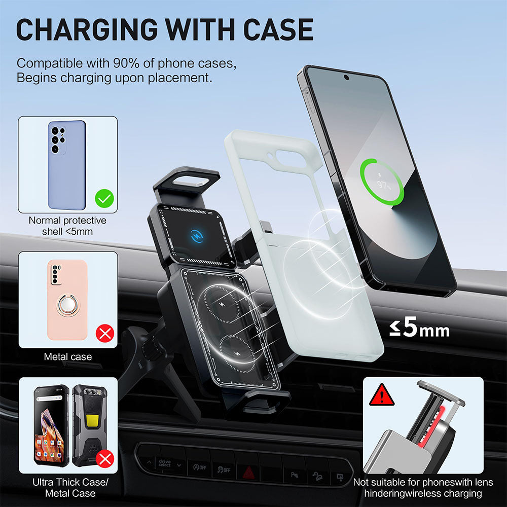 Techsuit SW1 ModoDock Wireless Car Charger, 15W, 1.67A, Black