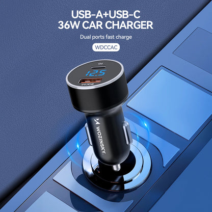 Car Charger WZK WDCCAC, 36W, 3A, 1 x USB-A - 1 x USB-C, Black 