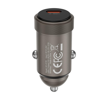 XO Design CC70 Car Charger, 30W, 3A, 1 x USB-C, Black