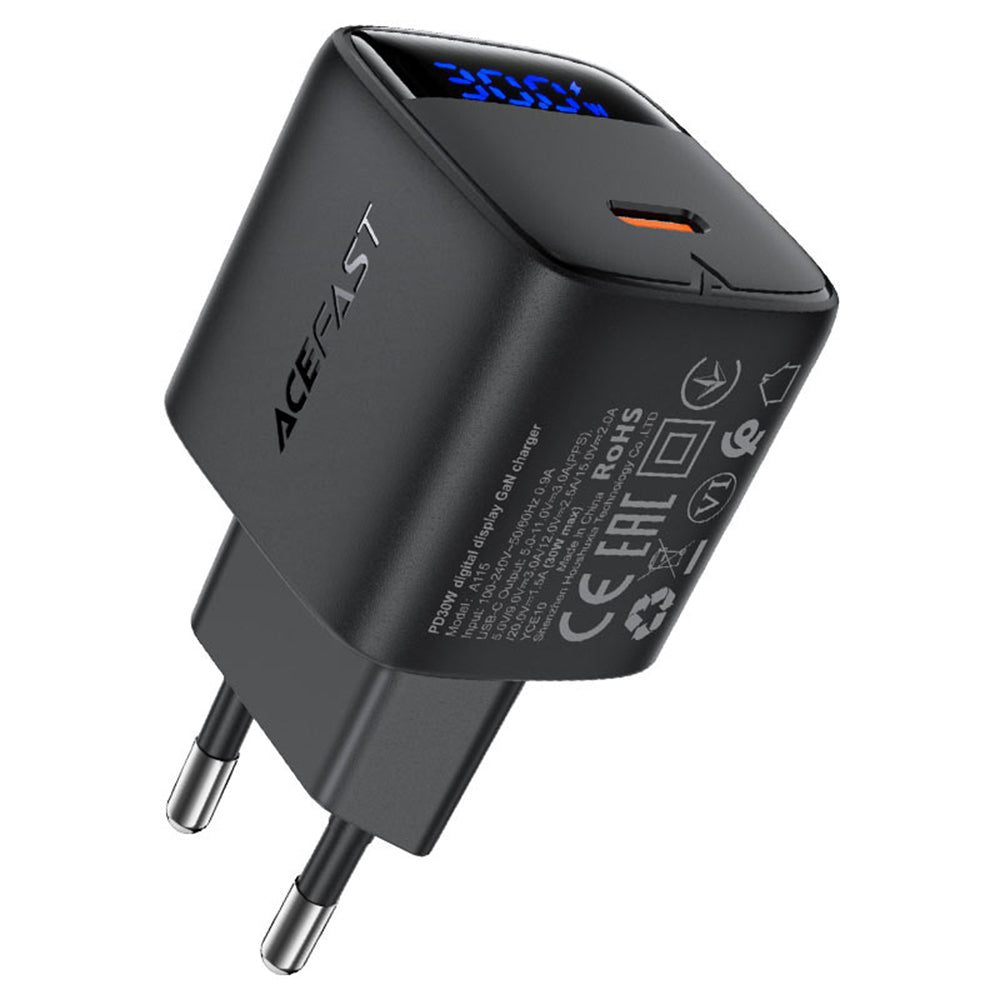 Acefast A115 Display Network Charger, 30W, 3A, 1 x USB-C, Black