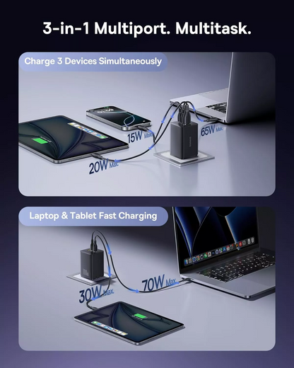 Baseus EnerFill FE11 Network Charger, 100W, 5A, 1 x USB-A - 2 x USB-C, Gray P10182102123