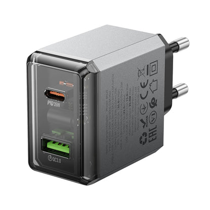 Borofone BN20 Lena Network Charger, 35W, 3A, 1 x USB-A - 1 x USB-C, Grey