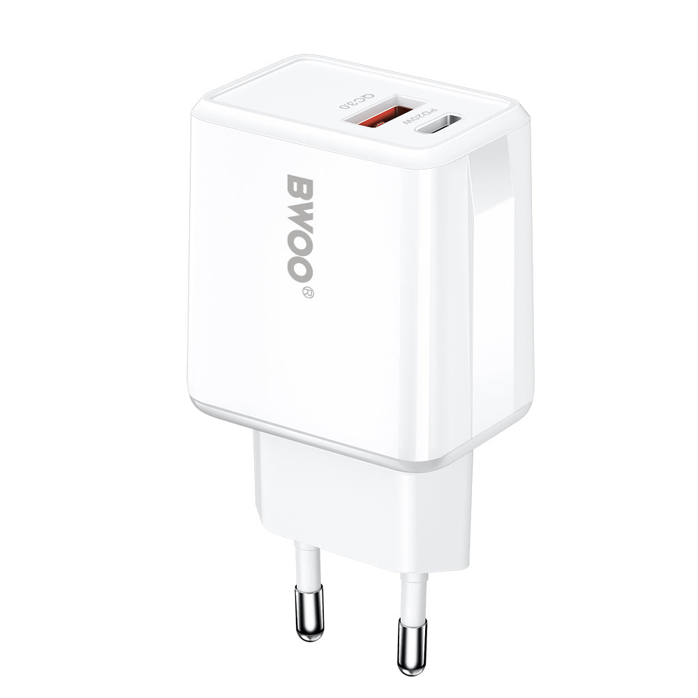 BWOO CDA182 Network Charger, 38W, 3A, 1 x USB-A - 1 x USB-C, White