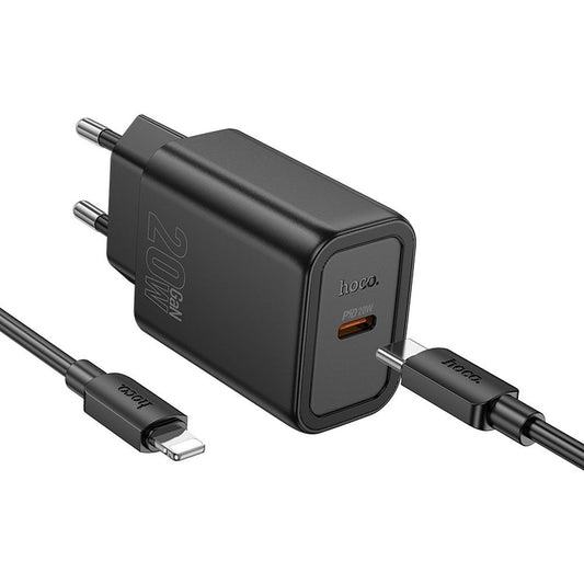 Network Charger with Lightning Cable HOCO N60, 20W, 3A, 1 x USB-C, Black