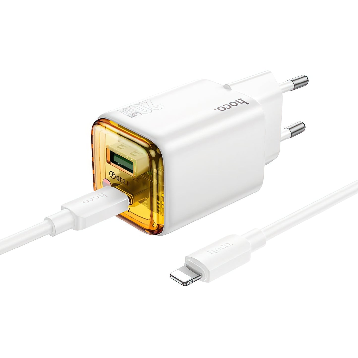 Network Charger with Lightning Cable HOCO N52, 20W, 3A, 1 x USB-A - 1 x USB-C, White