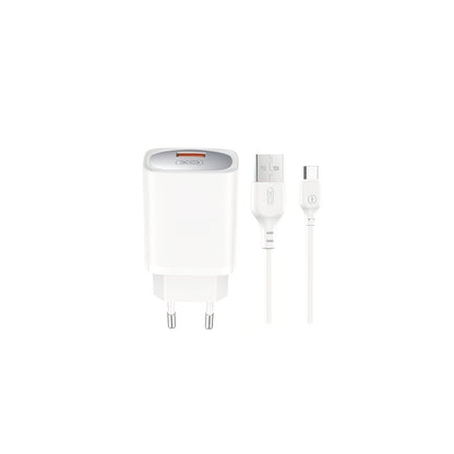 Network Charger with USB-C Cable XO Design CE19, 18W, 3A, 1 x USB-A, White