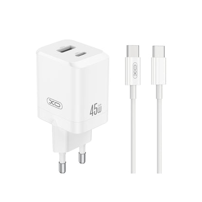 Network Charger with USB-C Cable XO Design CE36, 45W, 3A, 1 x USB-A - 1 x USB-C, White