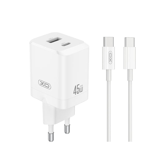 Network Charger with USB-C Cable XO Design CE36, 45W, 3A, 1 x USB-A - 1 x USB-C, White