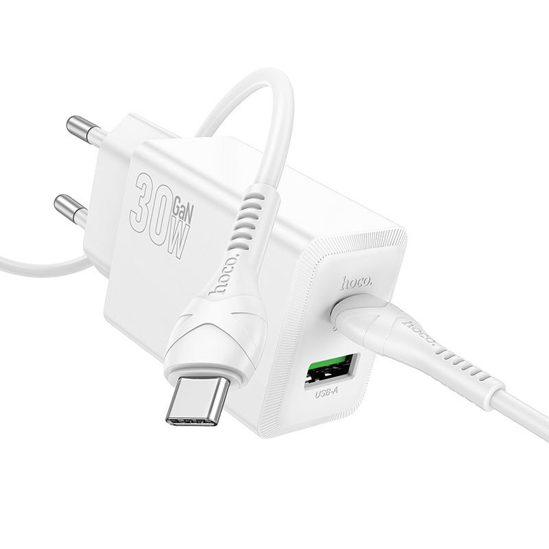 Network Charger with USB-C Cable HOCO N71, 30W, 3A, 1 x USB-A - 1 x USB-C, White
