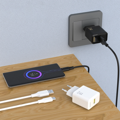 Dudao A23TEU USB-C Cable Wall Charger, 12W, 2.4A, 1 x USB-A, White