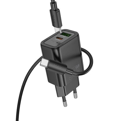 Network Charger with USB-C Cable HOCO N63, 30W, 3A, 1 x USB-A - 1 x USB-C, Black