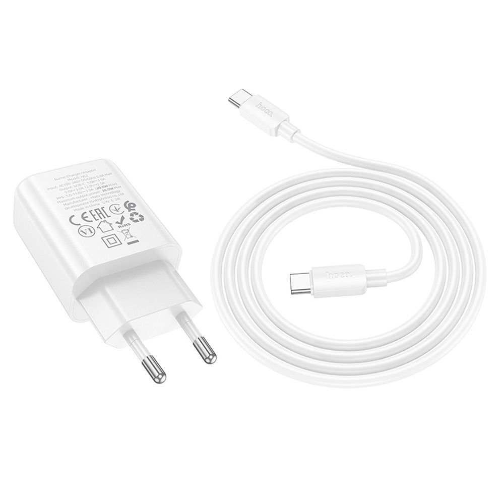 Network Charger with USB-C Cable HOCO N62, 30W, 3A, 1 x USB-C, White