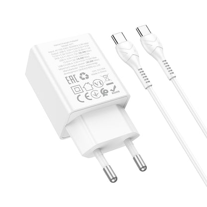 Network Charger with USB-C Cable HOCO N71, 30W, 3A, 1 x USB-A - 1 x USB-C, White