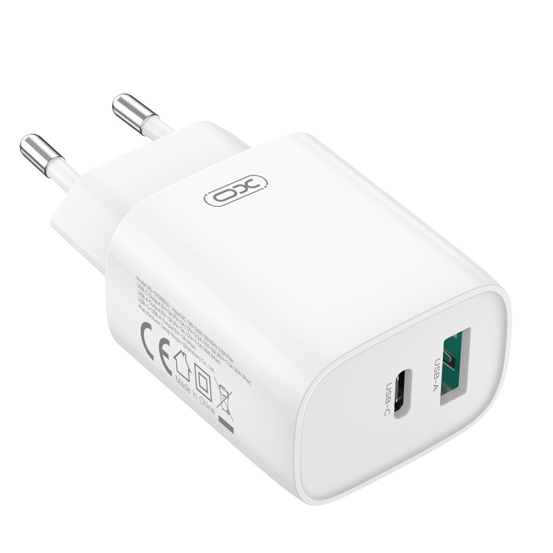 Network Charger with USB-C Cable XO Design CE30, 30W, 3A, 1 x USB-A - 1 x USB-C, White