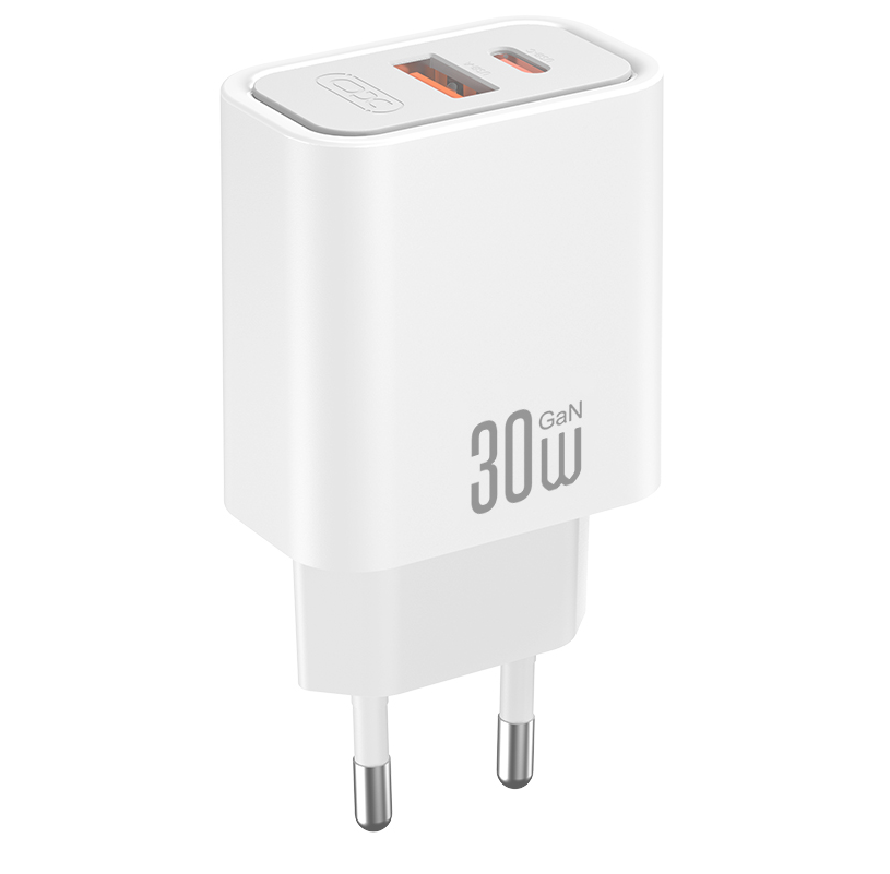 XO Design CE42 USB-C Cable Wall Charger, 30W, 3A, 1 x USB-A - 1 x USB-C, White