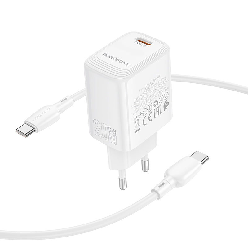 Network Charger with USB-C Cable Borofone BN26 Fuente, 20W, 3A, 1 x USB-C, White