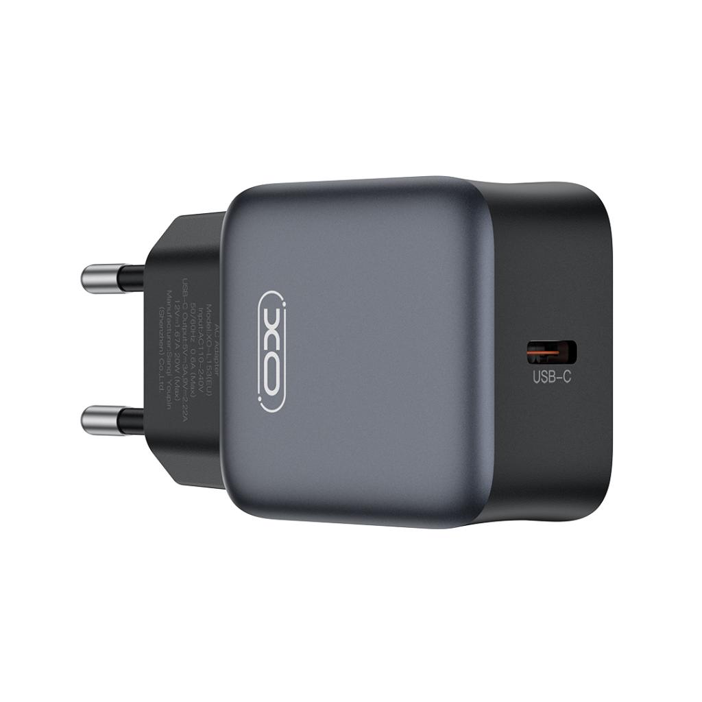 Network Charger with Lightning Cable XO Design L155, 30W, 3A, 1 x USB-C, Black