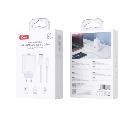 Network Charger with USB-C Cable XO Design L164, 30W, 1 x USB-A, White
