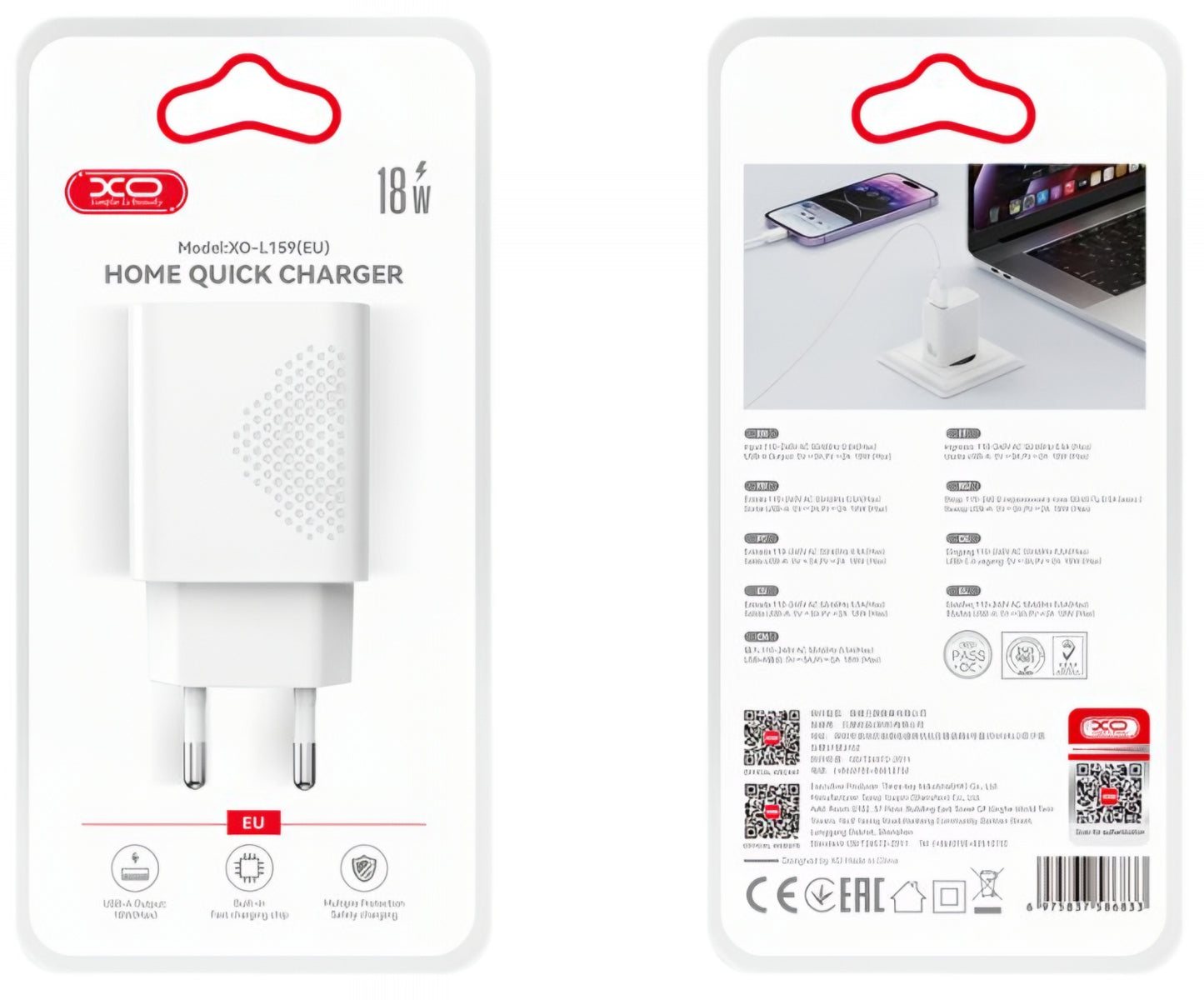 Network Charger with microUSB Cable XO Design L159, 18W, 3A, 1 x USB-A, White