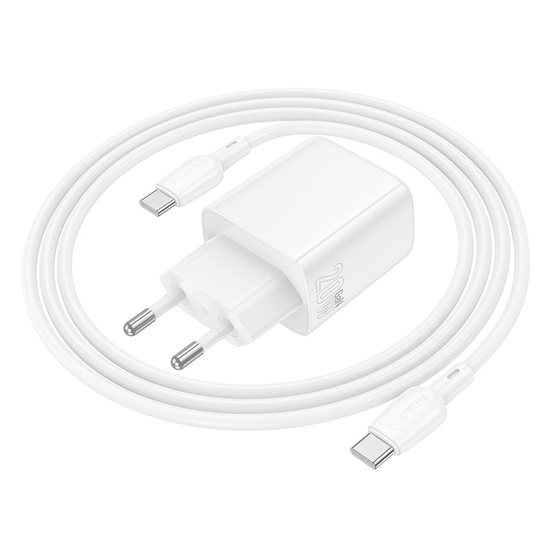 Network Charger with USB-C Cable Borofone BN27 Fuente, 20W, 3A, 1 x USB-A - 1 x USB-C, White