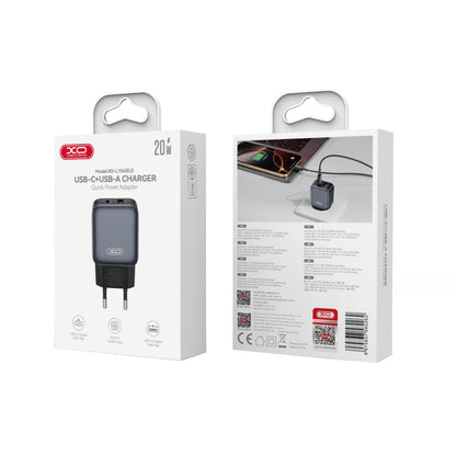 Network Charger with USB-C Cable XO Design L154, 20W, 3A, 1 x USB-A - 1 x USB-C, Black