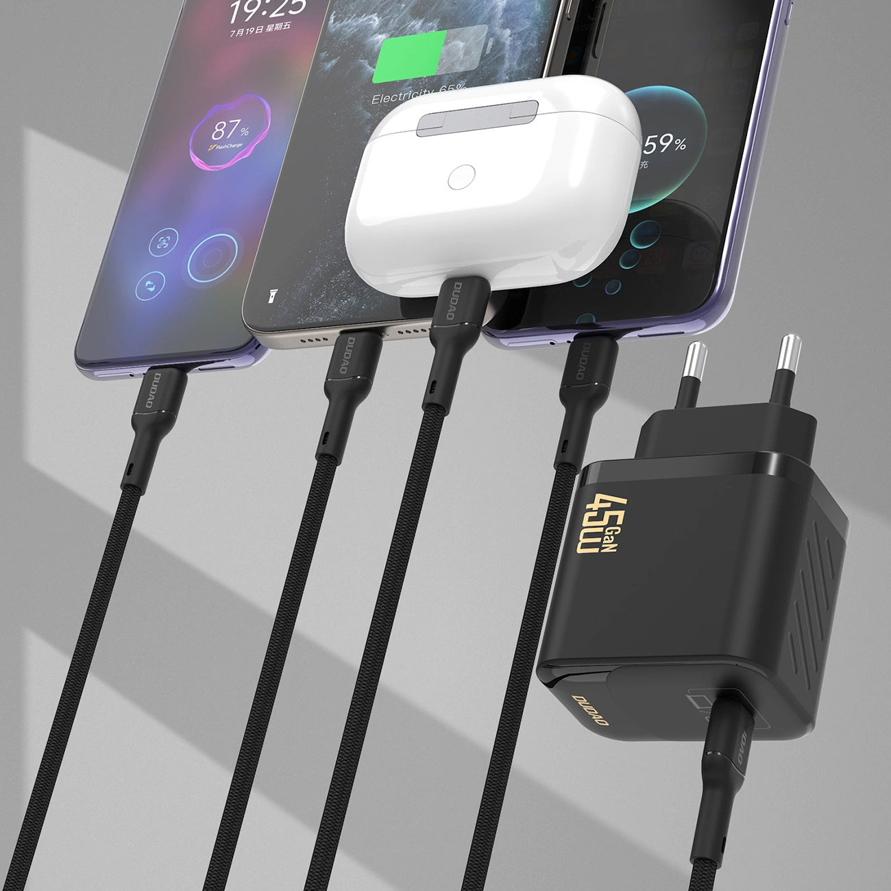 Network Charger with USB-C Cable Dudao A28C, 45W, 3A, 1 x USB-C, Black