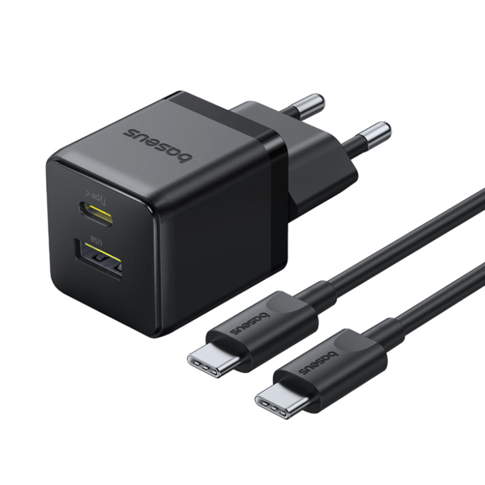 Baseus Palm USB-C Network Charger with Cable, 30W, 3A, 1 x USB-A - 1 x USB-C, Black P1011160A113-01