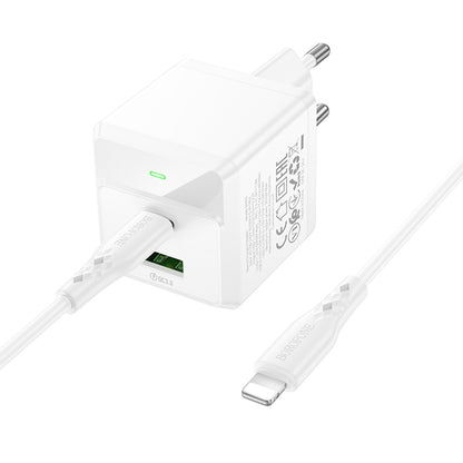 Network Charger with Lightning Cable Borofone BN19 Intenso, 20W, 3A, 1 x USB-A - 1 x USB-C, White