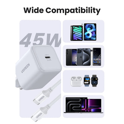 UGREEN X524 USB-C Cable Wall Charger (65055), 45W, 3A, 1 x USB-C, White