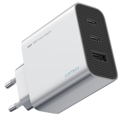 Cuktech Wall Charger, 65W, 3.25A, 1 x USB-A - 2 x USB-C, White CUK0A15CEUSL