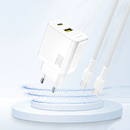 Dudao A27TEU Network Charger, 30W, 3A, 1 x USB-A - 1 x USB-C, White